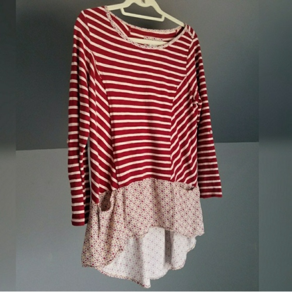 Anthropologie postmark red striped 3/4 sleeves tunic top